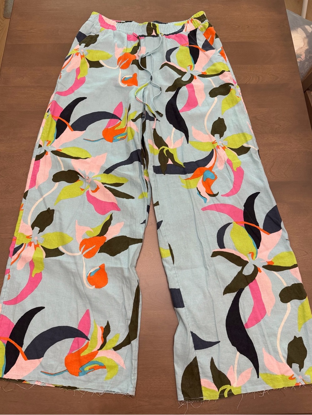 A New Day Floral Linen Blend Wide Leg Pants Size Medium